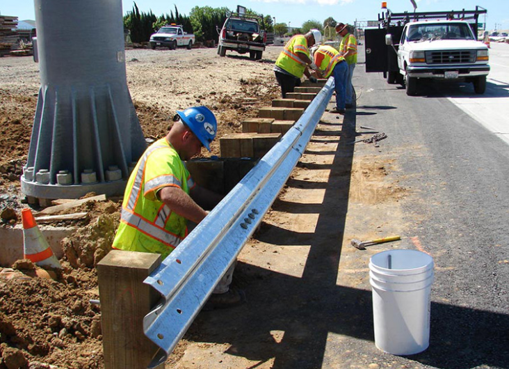 Highway guardrail construction in Lithuania